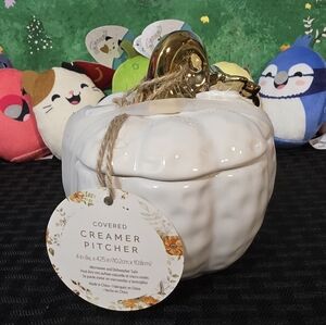 White and Gold Covered Creamer Pitcher